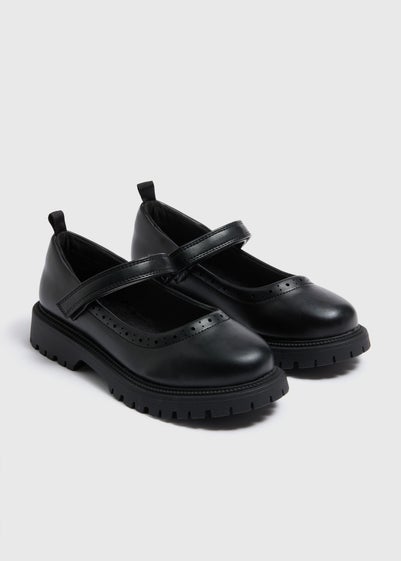 Girls Black Chunky Sole School Shoes (Younger 10-Older 6)