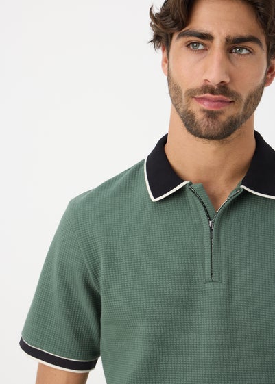 Green Smart Waffle Zip Polo Shirt