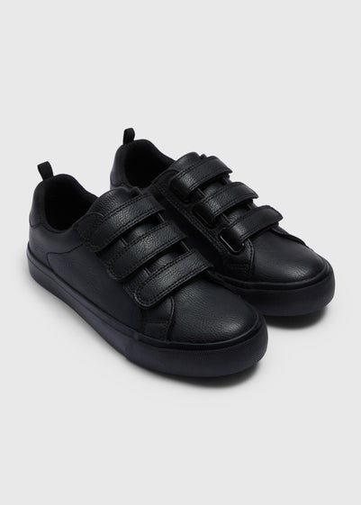 Boys Black Triple Strap School Shoes (Younger 10-Older 6)