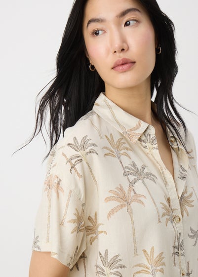 Taupe Linen Blend Palm Shirt
