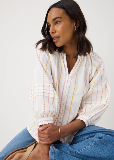White Multi Stripe Dobby Blouse