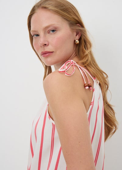 Coral Stripe High Neck Cami Top