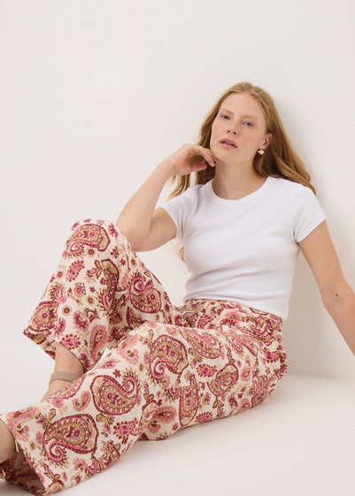 Pink Paisley Print Wide Leg Trousers