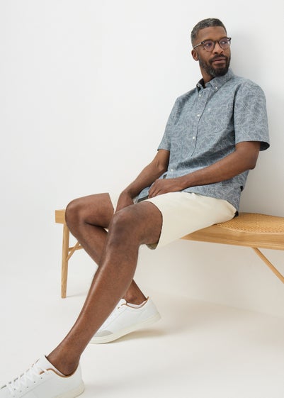 Lincoln Navy Chambray Leaf Print Shirt