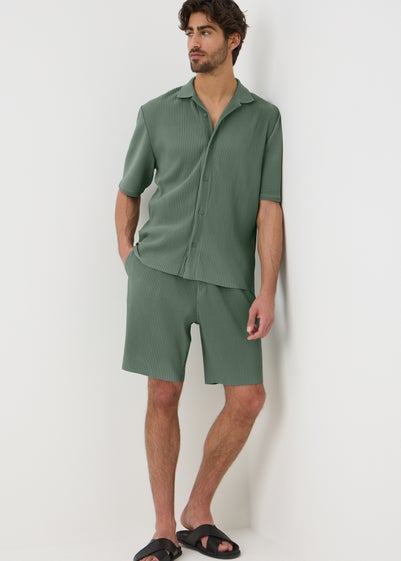 Green Smart Plisse Co Ord Shorts
