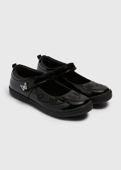 Girls Black Butterfly Light Up School Shoes (Younger 8-Older 2)