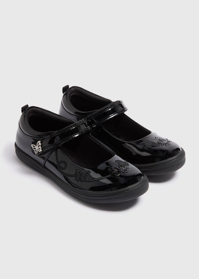 Girls Black Butterfly Light Up School Shoes (Younger 8-Older 2)