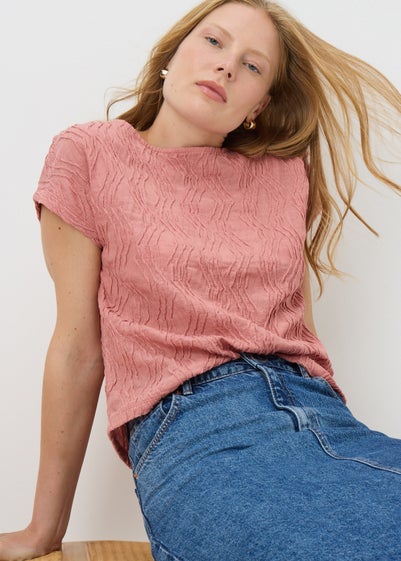 Pink Textured T Shirt