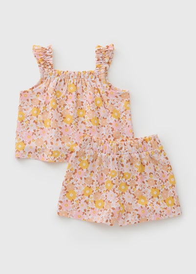 Girls Pink Crinkle Top & Shorts Set (1-7yrs)