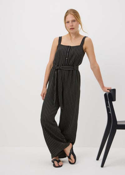 Black Stripe Button Front Jumpsuit