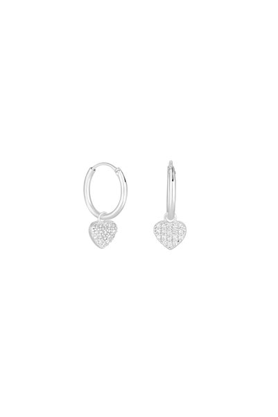 Simply Silver Sterling Silver 925 Cubic Zirconia Pave Heart Charm Hoop Earrings