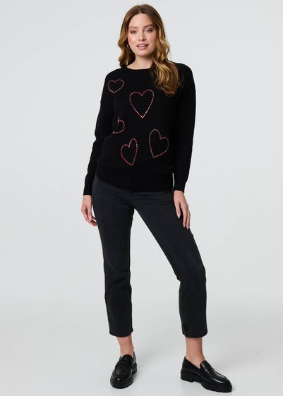 Izabel London Black Heart Embellished Long Sleeve Jumper