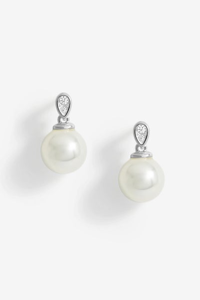 Simply Silver Sterling Silver 925 Cubic Zirconia & Pearl Classic Stud Earrings