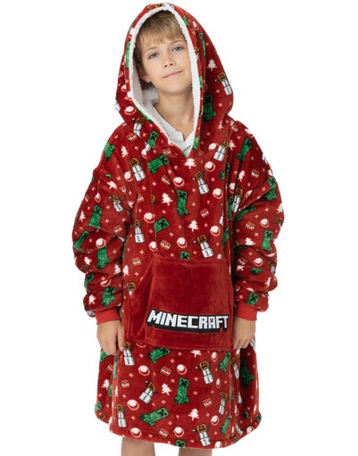 Minecraft Kids Red Christmas Blanket Hoodie