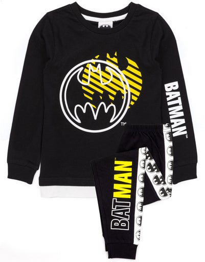 DC Comics Boys Black Stylised Batman Logo Pyjama Set (3 - 14 Years)