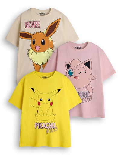 Pokemon Girls Multicoloured Character Pack of 3 T-Shirts (4 - 14 Years)