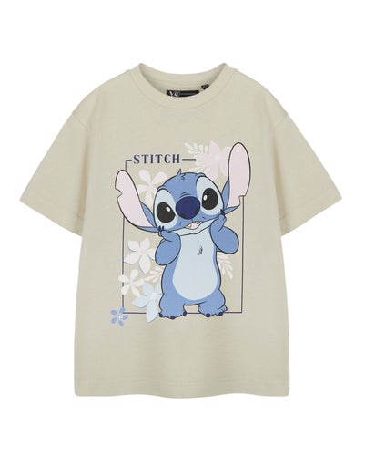 Disney Lilo & Stitch Girls Beige Big Stitch T-Shirt (3 - 14 Years)