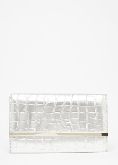 Quiz Silver Faux Leather Croc Clutch