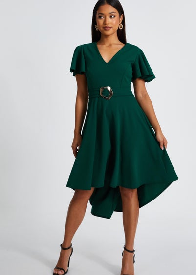 Quiz Green Petite Dip Hem Dress