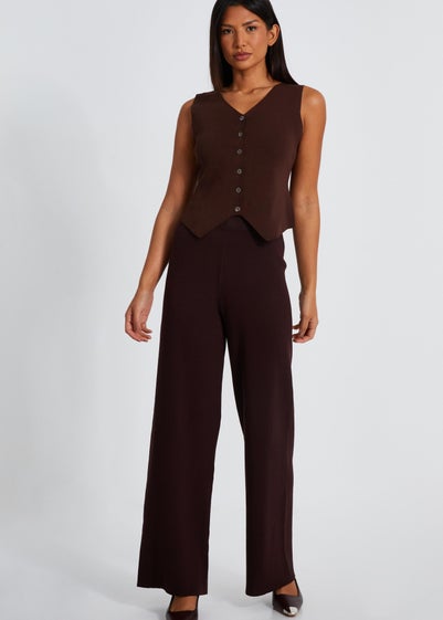 Quiz Brown Knit Wide Leg Trousers