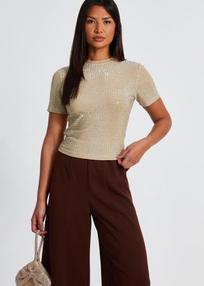 Quiz Gold Knit Embellished Top