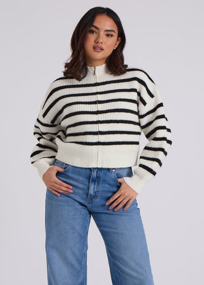 Urban Bliss Cream Stripe Zip Through Cardigan