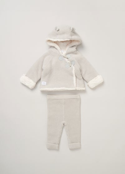 Rock a Bye Baby Knit Cardigan with Sherpa Lining & Double Knit Trousers Set (Newborn - 12 months)