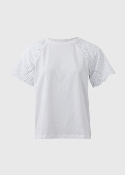 White Broderie Anglaise Raglan Sleeve T-Shirt