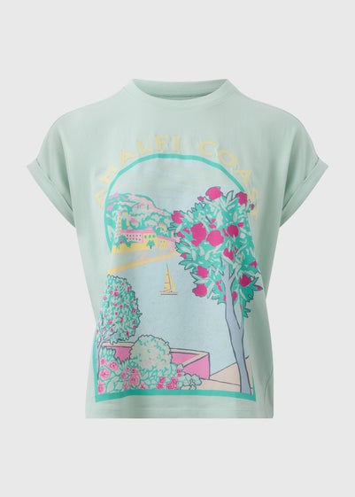 Mint Embellished Amalfi Coast Graphic T-Shirt