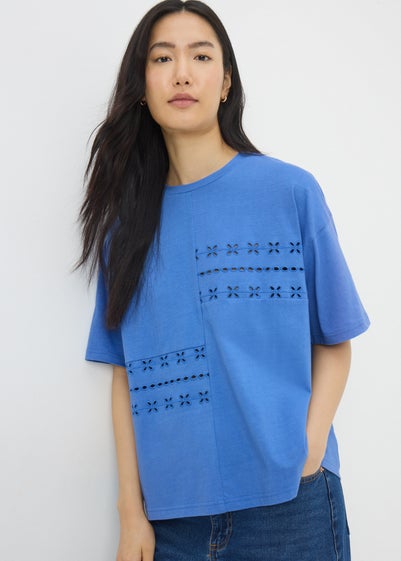 Blue Broderie Patchwork T-Shirt