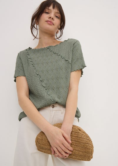 Khaki Mixed Textured T-Shirt