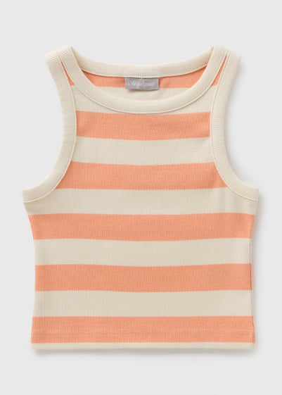 Girls Peach Stripe Vest Top (7-15yrs)
