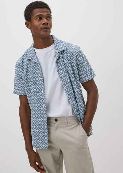 Lincoln Blue Chambray Textured Embroidered Shirt