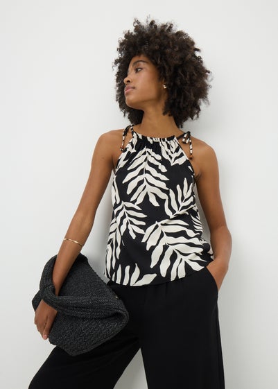 Black Leaf Print Cami Top