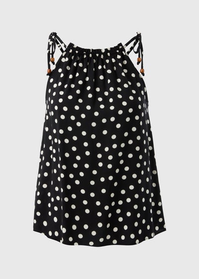 Black Polka Dot High Neck Tie Cami Top