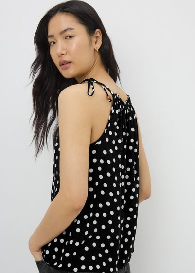 Black Polka Dot High Neck Tie Cami Top