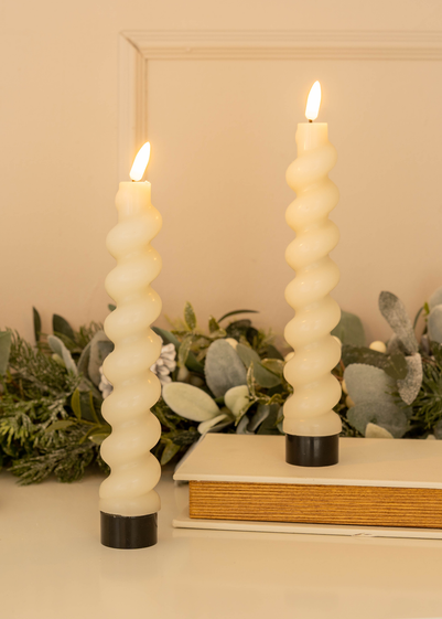 ValueLights White LED Candle Spiral Design Pack of 2 (25cm x 4cm x 4cm)