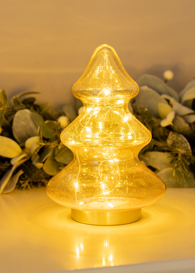 ValueLights Gold Amber Glass LED Lit Christmas Tree Decoration (20.5cm x 13cm x 13cm)