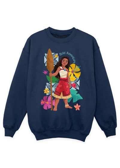 Disney Navy Moana Adventure Flowers Kids Sweatshirt (3-13 Years)