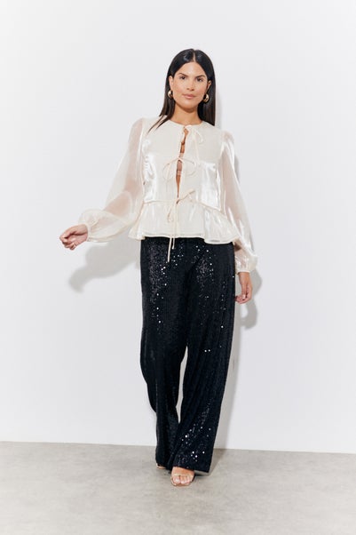 In The Style Black Sequin Wide Leg Trouser