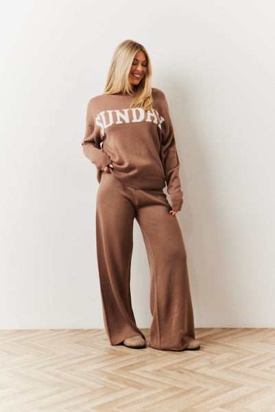 In The Style Mocha Sunday Knitted Co Ord Jumper