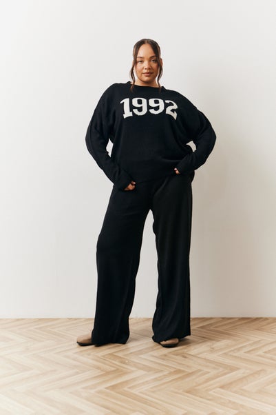 In The Style Black Knitted Wide Leg Co Ord Jogger