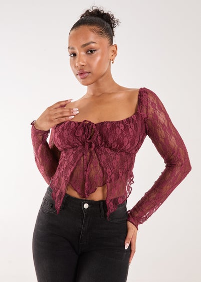 Pink Vanilla Red Long Sleeve Lace Butterfly Top