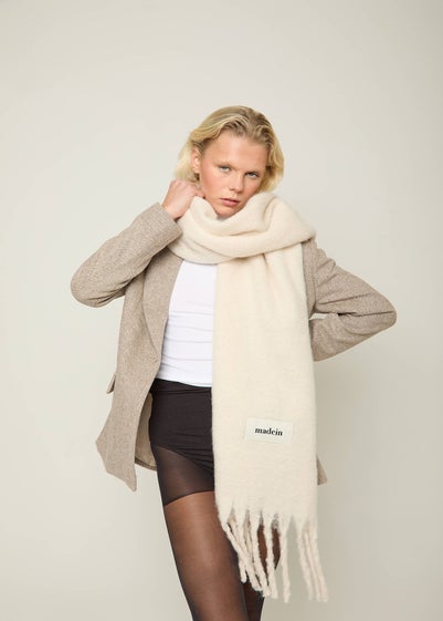 Madein Cream Boucle Knit Hanna Tassel Blanket Scarf