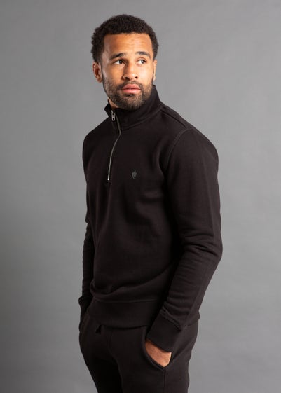 French Connection Black Cotton Blend Half-Zip Jumper