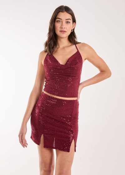 Pink Vanilla Red Mirror Sequin Halter Crop Top