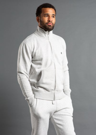 French Connection Light Grey Cotton Blend Funnel Neck Zip Jumper