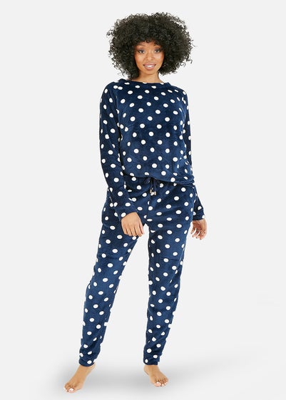 Yumi Navy Spot Super Soft Fleece Pyjamas