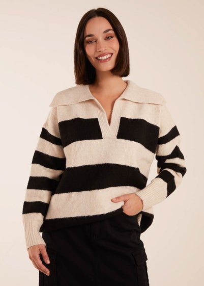 Blue Vanilla Stone Collar Wide Stripe Jumper