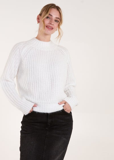 Blue Vanilla Ivory Cable Knit High Neck Jumper